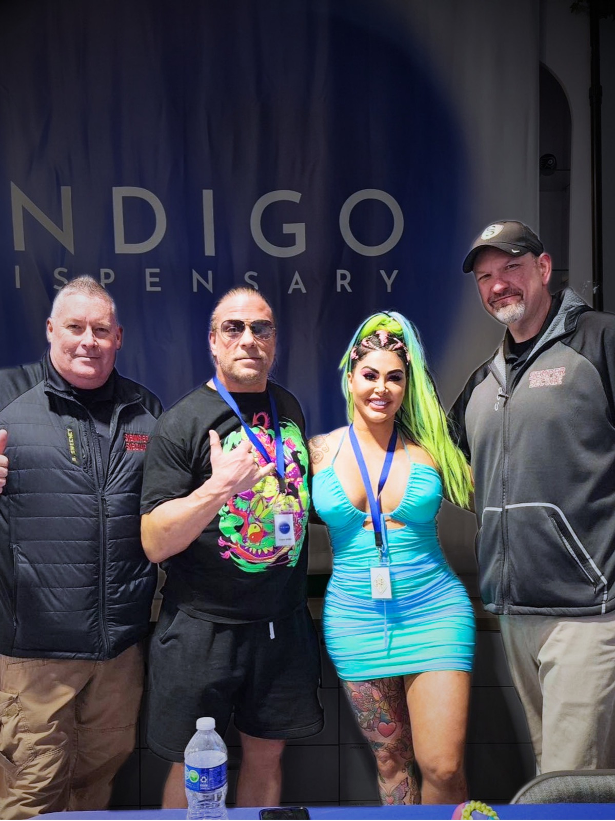 Semper Secure agents with pro wrestlers Rob Van Dam and Katie Forbes