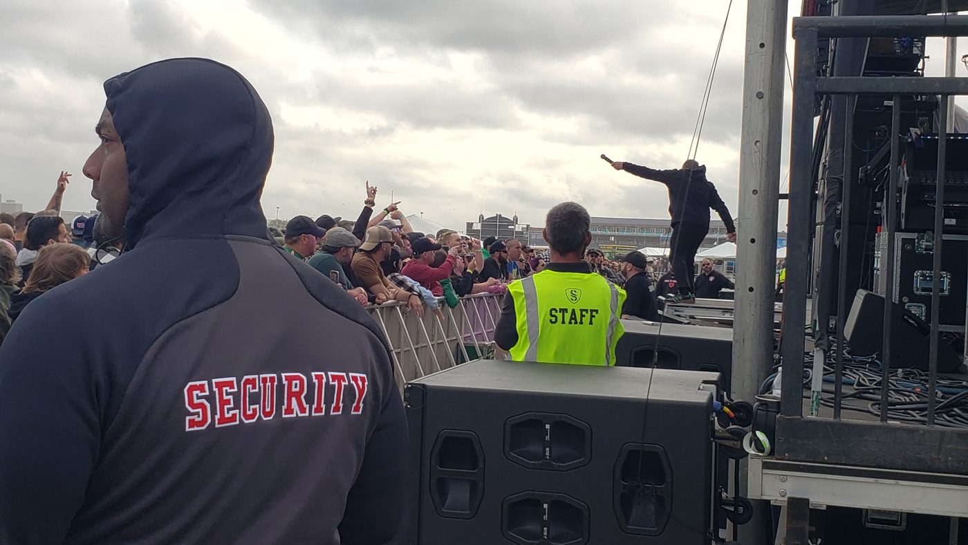 Semper Secure officers working stage security at a Dropkick Murphys concert